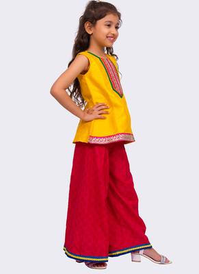 sleeveless embellished top with palazzo -yellow & pink 3