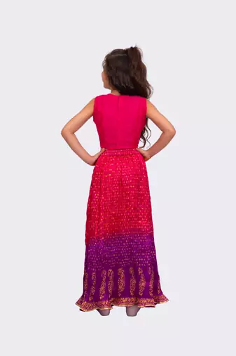 sleeveless embroidered top with lehenga -pink & purple