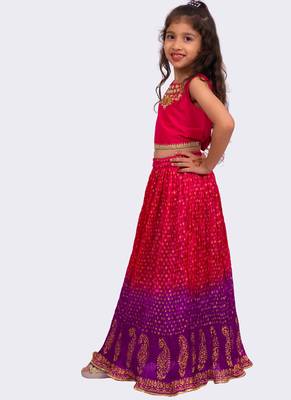 sleeveless embroidered top with lehenga -pink & purple 3