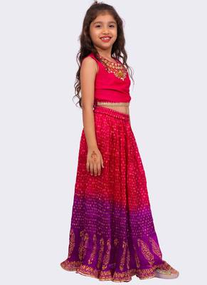 sleeveless embroidered top with lehenga -pink & purple 4