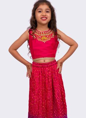 sleeveless embroidered top with lehenga -pink & purple 5