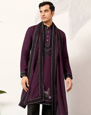 Purple viscose silk thread with sequence embroidered work kurta & dupatta 2