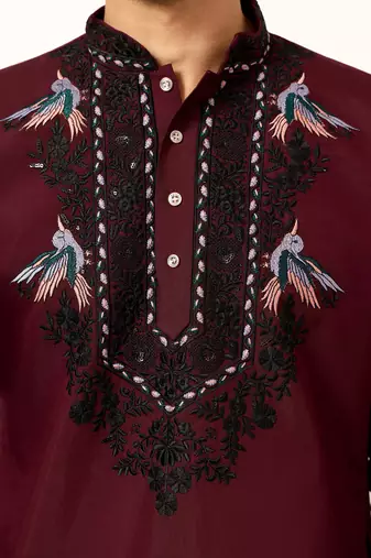 Maroon viscose silk thread with sequence embroidered work kurta & dupatta