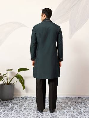 Green viscose silk thread with sequence embroidered work kurta & dupatta 4