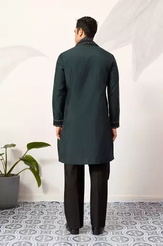 Green viscose silk thread with sequence embroidered work kurta & dupatta