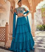 Blue Embroidered Silk Lehenga Set