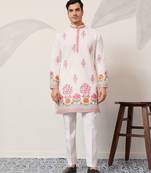 White viscose silk thread with sequence embroidered work kurta only