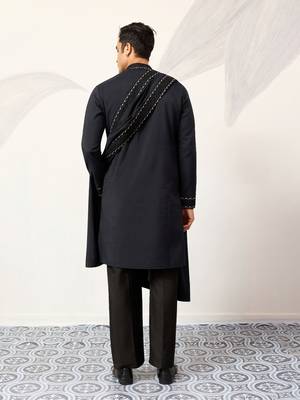 Navy blue viscose silk thread with sequence embroidered work kurta & dupatta 4
