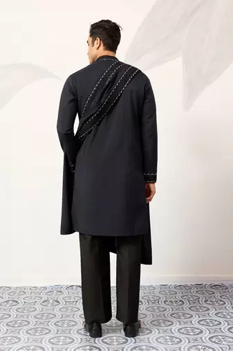 Navy blue viscose silk thread with sequence embroidered work kurta & dupatta