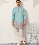 Sky blue viscose silk thread with sequence embroidered work kurta only