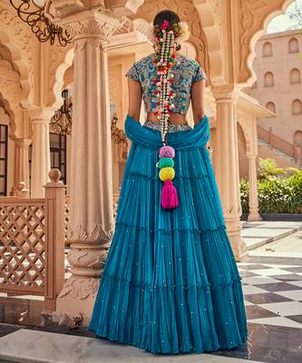 Blue Embroidered Silk Lehenga Set 3