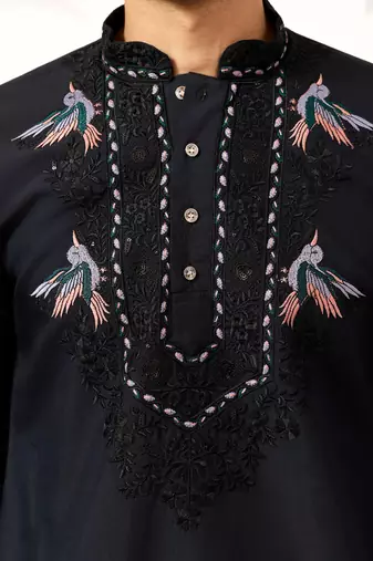 Navy blue viscose silk thread with sequence embroidered work kurta & dupatta