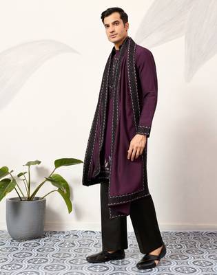 Purple viscose silk thread with sequence embroidered work kurta & dupatta 3