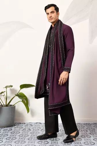 Purple viscose silk thread with sequence embroidered work kurta & dupatta