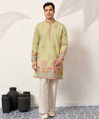 Pista viscose silk thread with sequence embroidered work kurta only 1