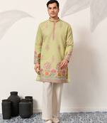 Pista viscose silk thread with sequence embroidered work kurta only