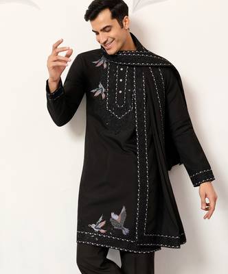 Black viscose silk thread with sequence embroidered work kurta & dupatta 2