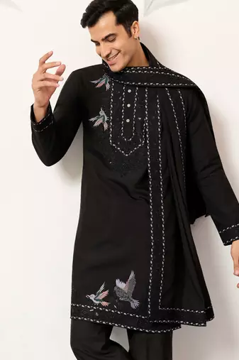 Black viscose silk thread with sequence embroidered work kurta & dupatta