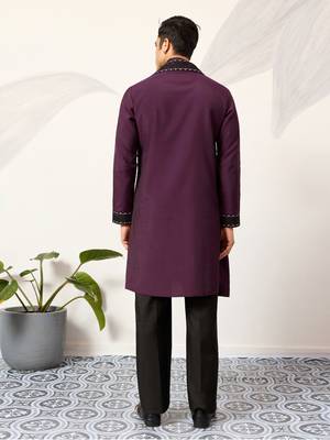 Purple viscose silk thread with sequence embroidered work kurta & dupatta 4