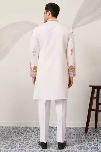 White viscose silk thread with sequence embroidered work kurta only