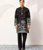 Black viscose silk thread with sequence embroidered work kurta only