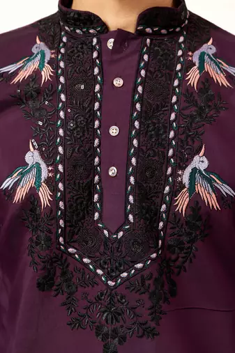 Purple viscose silk thread with sequence embroidered work kurta & dupatta