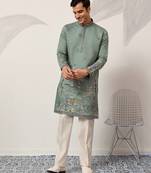 Pista viscose silk thread with sequence embroidered work kurta only