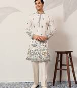 White viscose silk thread with sequence embroidered work kurta only