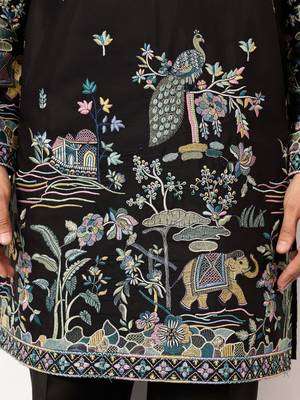 Black viscose silk thread with sequence embroidered work kurta only 5