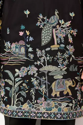 Black viscose silk thread with sequence embroidered work kurta only