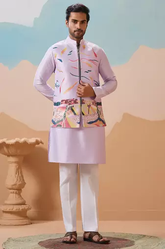 Lavender silk multi thread with embroidered work kurta jacket & bottom