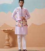 Lavender silk multi thread with embroidered work kurta jacket & bottom