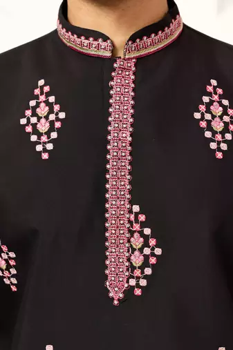 Black viscose silk thread with sequence embroidered work kurta only