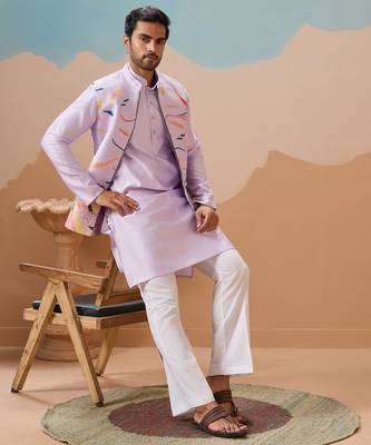 Lavender silk multi thread with embroidered work kurta jacket & bottom 2