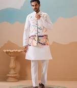 White silk multi thread with embroidered work kurta jacket & bottom