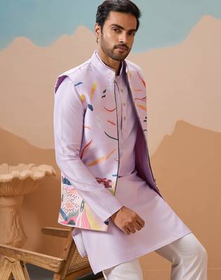 Lavender silk multi thread with embroidered work kurta jacket & bottom 3