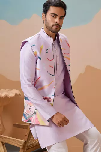 Lavender silk multi thread with embroidered work kurta jacket & bottom