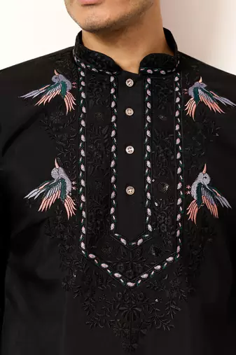 Black viscose silk thread with sequence embroidered work kurta & dupatta