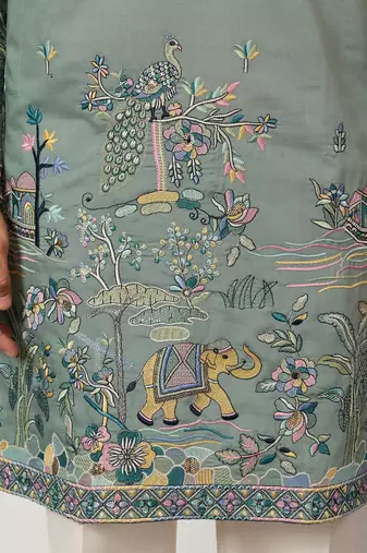 Pista viscose silk thread with sequence embroidered work kurta only