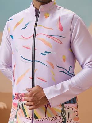 Lavender silk multi thread with embroidered work kurta jacket & bottom 4
