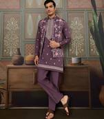 Dusty purple viscose silk multi thread with sequence embroidered work kurta jacket & bottom