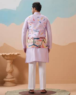 Lavender silk multi thread with embroidered work kurta jacket & bottom 5