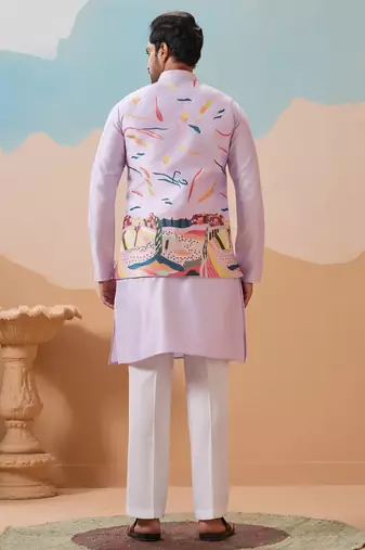 Lavender silk multi thread with embroidered work kurta jacket & bottom