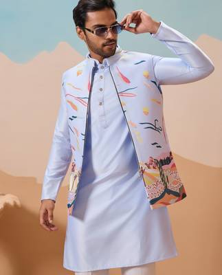 Sky blue silk multi thread with embroidered work kurta jacket & bottom 3