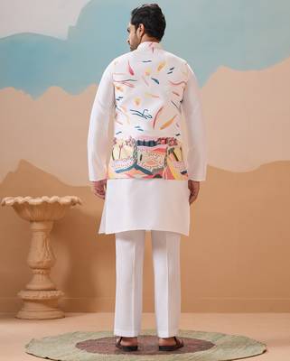 White silk multi thread with embroidered work kurta jacket & bottom 5