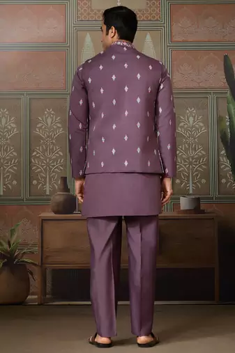 Dusty purple viscose silk multi thread with sequence embroidered work kurta jacket & bottom