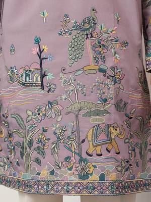 Purple viscose silk thread with sequence embroidered work kurta only 5