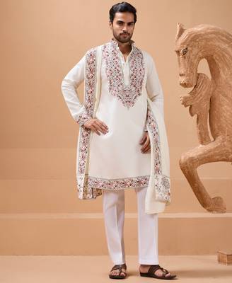 White viscose silk thread with sequence embroidered work kurta with dupatta 1