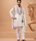 White viscose silk thread with sequence embroidered work kurta with dupatta
