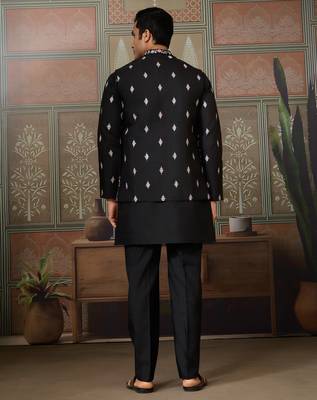 Black viscose silk multi thread with sequence embroidered work kurta jacket & bottom 4